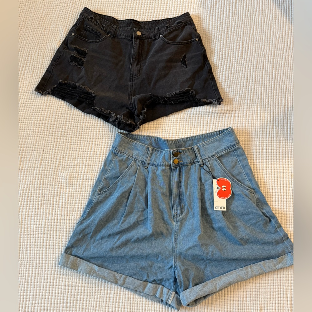 Cider Blue and Black Jean Shorts Set